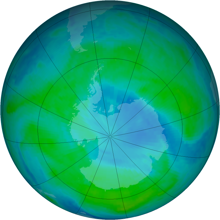 Antarctic ozone map for 15 January 1999